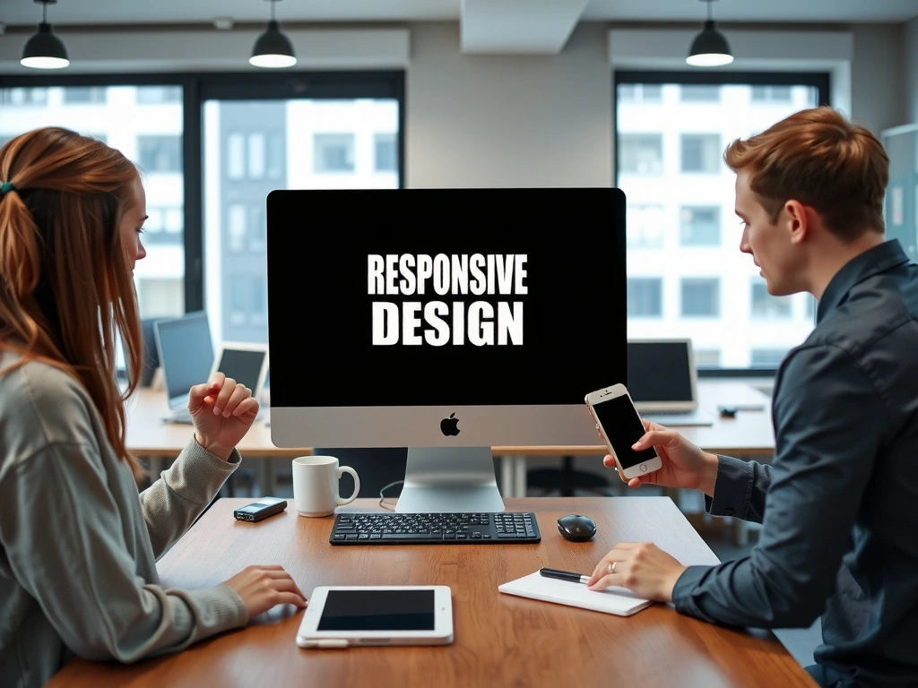 Tým studioline diskutující o responzivním designu na různých zařízeních