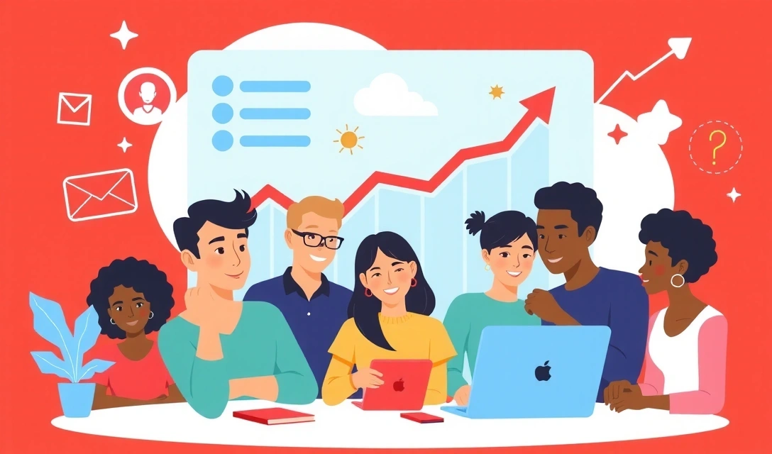 Ilustrace digitálního růstu a týmové spolupráce