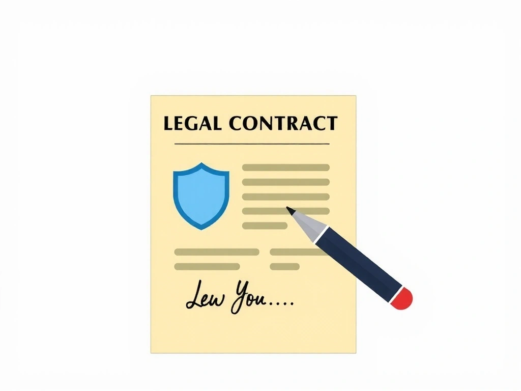 Ilustrace dokumentu s podpisem a perem, symbolizující smlouvu a právní dokumenty